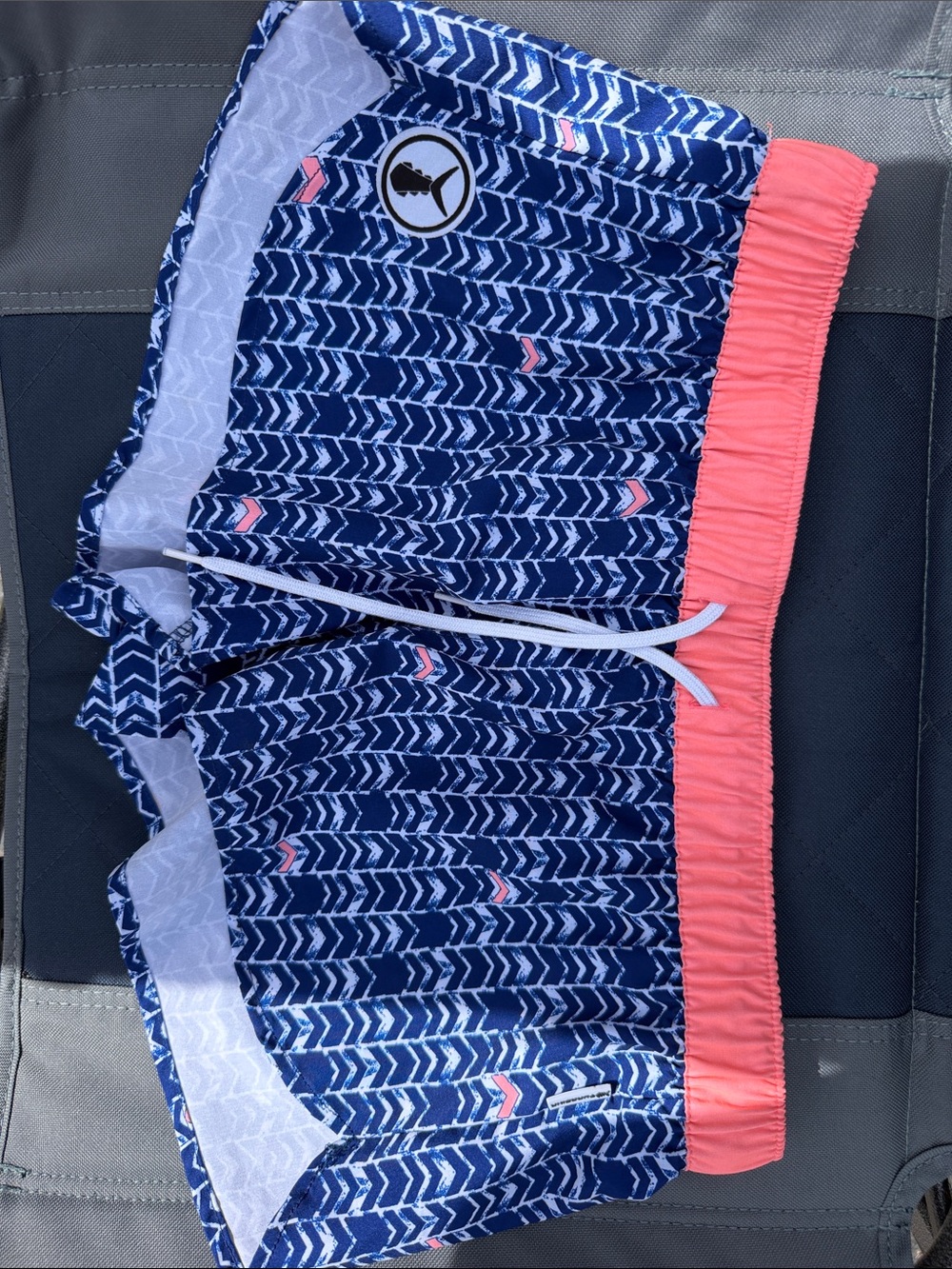 Tuna Skin Blue Arrow Print Swim Shorts with Coral Waistband
